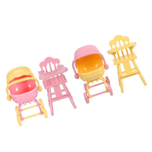 ROMISBABA 2 Sätze Miniatur Puppenhaus Babywagen und Hochstuhl Realistische Puppen Möbel Tragbar Detailreich Kindgerechtes Zubehör von ROMISBABA