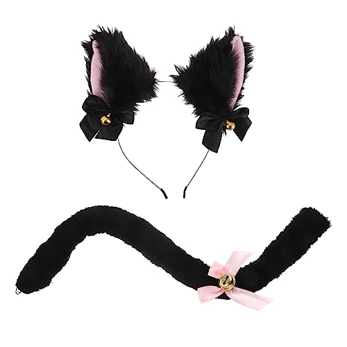 ROMISBABA 2 Stück Katzenohren Haarreif und Katzen Schweif Kostümzubehör für Halloween und Cosplay Accessoire für Mädchen und Damen für Besondere Anlässe von ROMISBABA