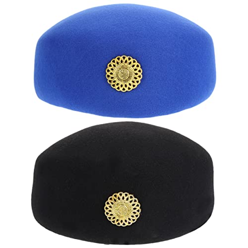ROMISBABA 2 Stück Retro Stewardess Baskenmütze Teilig Damen Flugbegleiterin Mütze für Kostüm Party Halloween und Karneval Ergonomisch Warm Modisch Schwarz und Blau von ROMISBABA