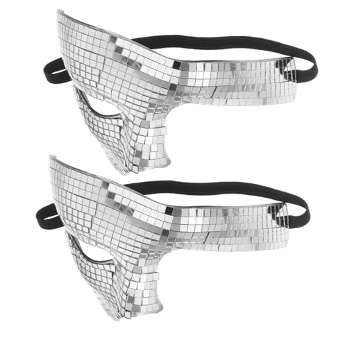 ROMISBABA 2 Stück Silberne Glitzer Disco Maske Halbgesichtige Reflektierende Spiegelmaske für Halloween Karneval Tanz Kostümparty Stylisches Partygesichtsschutz-accessoire von ROMISBABA