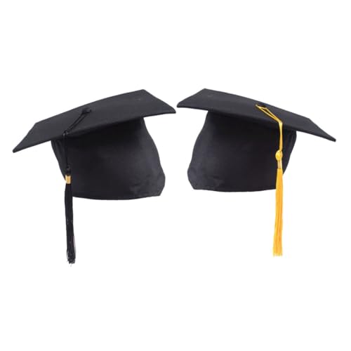 ROMISBABA 2 Stück Teiliges Doktorhut Atmungsaktive Graduation Caps mit Gelber und Schwarzer Quaste Verstellbare Vorschul und Kindergarten Abschlussmütze für Feierlichkeiten von ROMISBABA