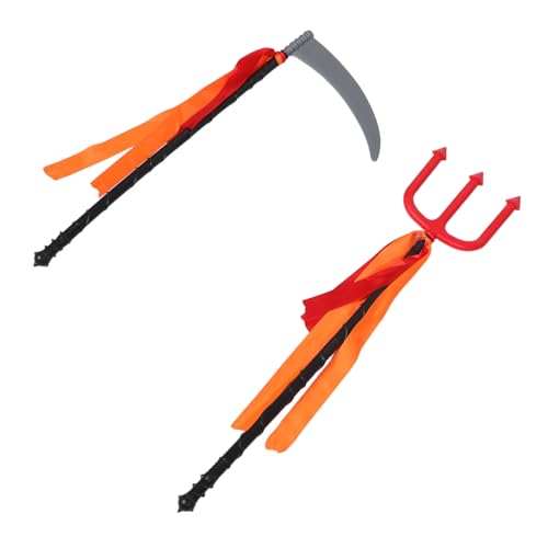 ROMISBABA 2 Stück Teiliges Halloween Todesthema Trident und Sense aus Robustem Kunststoff für Erwachsene und Realistische Reaper Kostüm-Accessoires für Party Cosplay Schul Familienfeiern von ROMISBABA