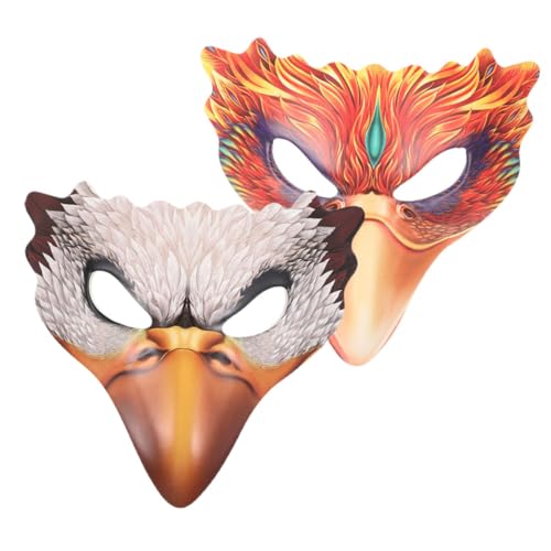 ROMISBABA 2 Stück Teiliges Karnevalsset Tiermaske aus PU und EVA Dekorative Halbgesichtige Vogelmasken für Halloween Party Cosplay Weiße und Feuerphoenix für Damen von ROMISBABA
