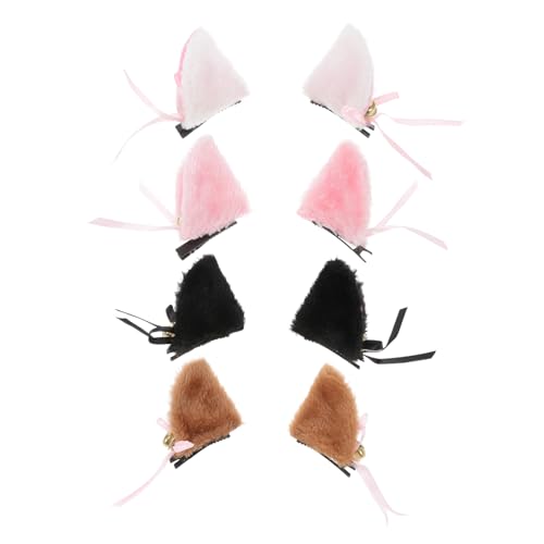 ROMISBABA 4 Paare Katzenohren Haarclips mit Glöckchen Cosplay Haarschmuck in Rosa Camel Katzenohren Clips für Mädchen Halloween Kostüm Party Zubehör von ROMISBABA