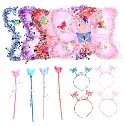 ROMISBABA 4 Sätze Schmetterling Kostüm mit Stirnband und Zauberstab Wiederverwendbar Sicher für Mädchen Geeignet für Karneval Bühne Party Kreatives Fotoshooting Langlebiges Material von ROMISBABA