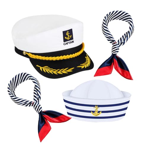 ROMISBABA 4 Stück Teiliges Captain Hut Kostüm Set Seglerhüten und Seidenschals für Damen und Herren Klassisches Design für Themenpartys Halloween und Bühnenauftritte ROMISBABA 4 Stück Teiliges Captain Hut Kostüm Set Seglerhüten und Seidenschals für Damen und Herren Klassisches Design für Themenpartys Halloween und Bühnenauftritte von ROMISBABA