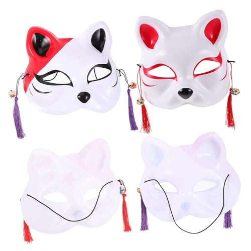 ROMISBABA 4 Stück Teiliges Halbgesichts Katzenmasken Japanischer Stil Party Maskerade Zubehör Langlebig Modisch für Erwachsene Geeignet Mystische Atmosphäre Material Sicher und Formstabil von ROMISBABA