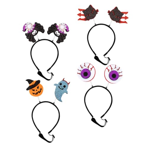 ROMISBABA 4 Stück Teiliges Halloween Haustier Stirnband Verstellbare Kopfstücke mit Hexenhut Katzen Augenball Kürbis Geist Leicht Langlebig Bequem für Hunde Party Kostüm von ROMISBABA