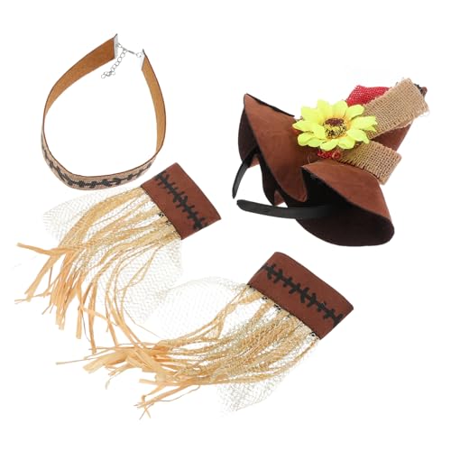 ROMISBABA 4 Stück Teiliges Halloween Kostüm mit Strohhut Armband Halskette und Dekoration für Erwachsene für Karneval Cosplay und Gruselige Party Accessoires von ROMISBABA