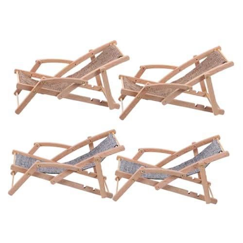 ROMISBABA 4 Stück Teiliges Miniatur Strandliegestuhl Faltbare Mini Holzliege Detailgetreues Modell für Puppenhaus DIY Garten Feengarten und Pooldeko Naturfarbenes Miniaturmöbel von ROMISBABA