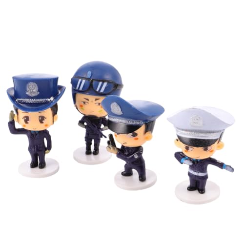 ROMISBABA 4 Stück Teiliges Polizei Figurenset Cake Ornament Tortendeko Party Supplies für Jungen Mädchen Geburtstag Dekoration Cartoon Miniatur Skulpturen für Kuchen Desktop Raum Auto von ROMISBABA