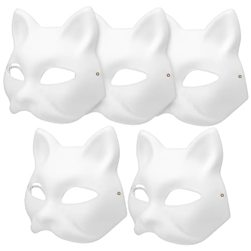 ROMISBABA 5 Katzenpapiermasken zum Bemalen Weiße Leichte Tiermasken mit Elastischem Band DIY Handgemalte Cat Face Masken für Kostüm Party Cosplay Maskerade und Halloween von ROMISBABA