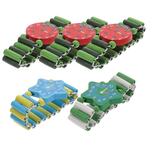 ROMISBABA 5Stücke Holzuhr für Kreatives Armbandspielzeug mit Cartoon Design Pädagogisches Junge Mädchen Beziehung Zufällige Farben von ROMISBABA