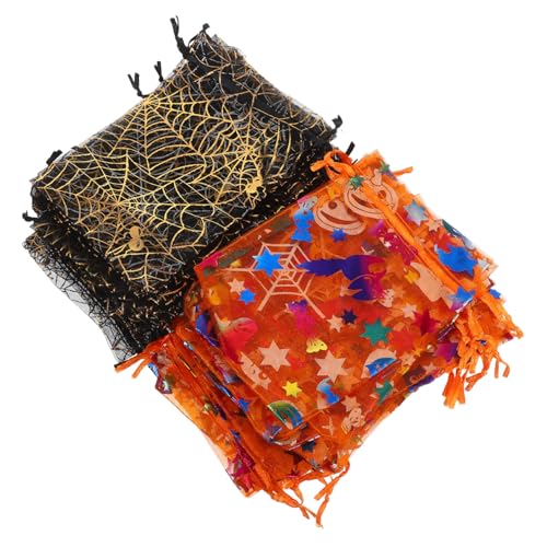 ROMISBABA 60 Stück Halloween-Geschenktüte kleine Süßigkeitentüten Mesh Draw String -Tasche Süßigkeitenbeutel mit Kordelzug Halloween-Süßigkeitsbeutel Beuteltaschen Schmucknetzbeutel Organza von ROMISBABA