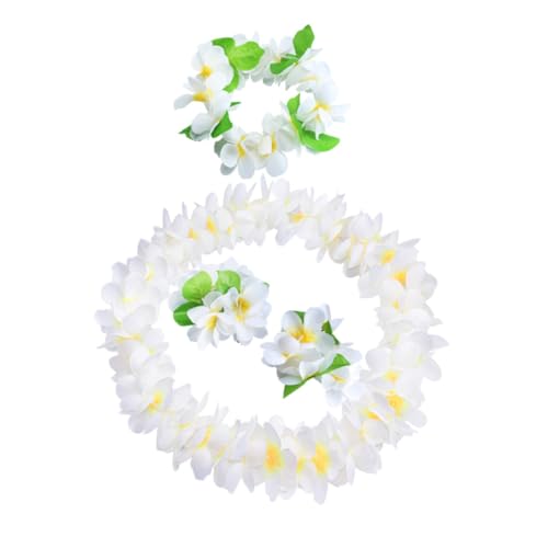 ROMISBABA 8 Stück Teiliges Hawaii Blumenkranz Hochwertige mit Halskette Stirnband Armband für Hawaiianische Partys Brautjungfern Strandveranstaltungen Weiß von ROMISBABA