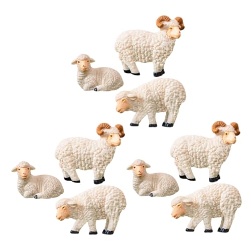 ROMISBABA 9 Stück Teiliges Miniatur Schaf Figuren Widerstandsfähigem Harz Realistisch Gestaltete Tierfiguren für Moos mikrolandschaften DIY Garten Wohnraumdekoration von ROMISBABA