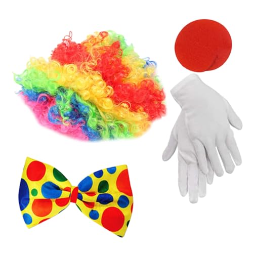 ROMISBABA Clown Kostüm Teilig mit Bunter Fliege Clownsnase Handschuhen und Perücke Komfortables Karneval Halloween Cosplay Zubehör für Herren Damen Party von ROMISBABA