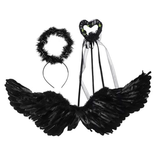 ROMISBABA Devil Wing Kostüm mit Schwarzen Federflügeln Robust und Faltbar Halloween Festival Cosplay für Mädchen Karneval Bühnenauftritt Party von ROMISBABA