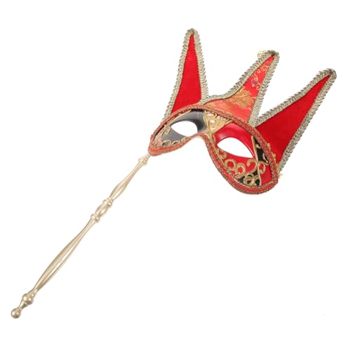 ROMISBABA Halbgesichts-handmaske für Maskerade mit Griff Rote Venezianische Maske aus Kunststoff Dekorative Cosplay-party-maske für Damen und Herren Geeignet für Halloween Kostüm von ROMISBABA