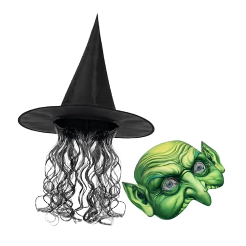 ROMISBABA Halloween Hexenhut mit Langem Lockigem Perücken Set Damen Cosplay Maske Karneval Party Zubehör Stilvoll Langlebig für Halloween und Faschingsfeiern ROMISBABA Halloween Hexenhut mit Langem Lockigem Perücken Set Damen Cosplay Maske Karneval Party Zubehör Stilvoll Langlebig für Halloween und Faschingsfeiern von ROMISBABA