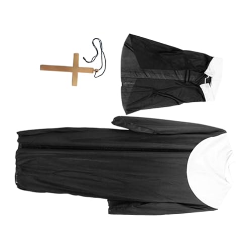 ROMISBABA Halloween Nonne Kostüm Damen Teiliges mit Robe Kopftuch und Großem Goldfarbenem Kreuz Klassisches Halloween Kostüm für Frauen und Einfach Anzuziehen Cosplay für Halloweenpartys ROMISBABA Halloween Nonne Kostüm Damen Teiliges mit Robe Kopftuch und Großem Goldfarbenem Kreuz Klassisches Halloween Kostüm für Frauen und Einfach Anzuziehen Cosplay für Halloweenpartys von ROMISBABA