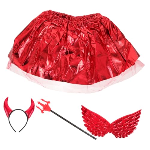ROMISBABA Halloween Teufel Kostüm mit Rotem Netz Tutu Teufelshorn Stirnband Einhornflügeln und Teufelsdreizack für Damen Cosplay Party Zubehör von ROMISBABA
