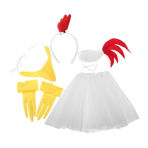 ROMISBABA Huhn Kostüm Set Damen Teilig mit Weißem Feder Haarreif Tutu Rock Claw Handschuhen für Festival Karneval Halloween Party Cosplay Zubehör von ROMISBABA