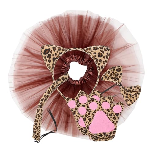 ROMISBABA Leoparden Kostüm mit Leoparden Ohren Haarreif Fliege Handschuhe und Tiefbraunem Tüllrock Halloween Tierkostüm für Karneval und Verkleidungsspiel von ROMISBABA