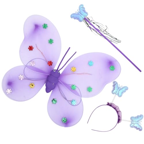 ROMISBABA Leuchtendes Schmetterlingsflügel Kostümset für Mädchen mit Stirnband Zauberstab und Flügeln Glitzerndes Feen Accessoire für Kostümpartys Halloween und Geburtstagsfeiern von ROMISBABA