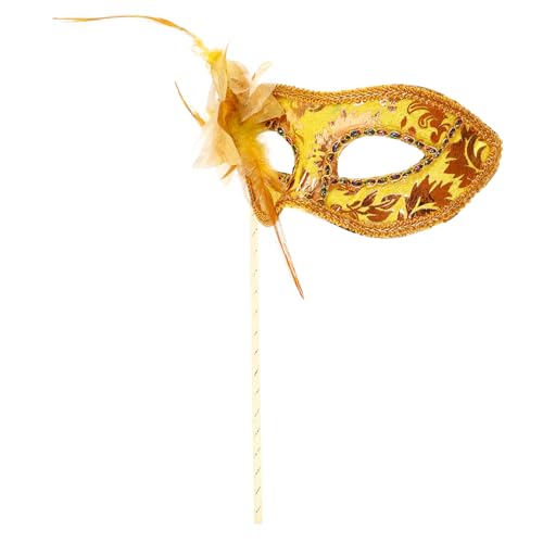 ROMISBABA Masquerade Halbmaske Handheld mit Goldener Leichte Damen Kostüm Maske für Karneval Fasching Maskenball Cosplay Party Venezianische Halbe Gesichtsbedeckung von ROMISBABA