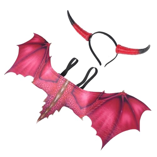 ROMISBABA Ox Horn Headband und Roter Drachenflügel Haarreif für Halloween Cosplay Kostüm Zubehör für Erwachsene Vielseitiges Tierkostüm Prop für Themenpartys von ROMISBABA