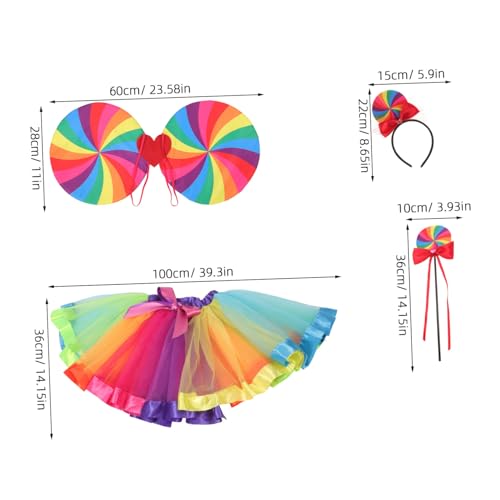 ROMISBABA Regenbogen Cosplay Teilig mit Tüllrock Flügel Leucht Zauberstab und Haarreif Leichtes Party Kostüm für Mädchen Halloween Fasching und Geburtstagsfeier von ROMISBABA
