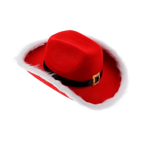 ROMISBABA Rotes Cowgirl Weihnachtsmütze mit Weißem und Festlichen Federn Kuscheliger Westernhut aus Langlebigem Vliesstoff Unisex Santa Claus Cosplay für Weihnachtsfeiern und Partyzubehör von ROMISBABA