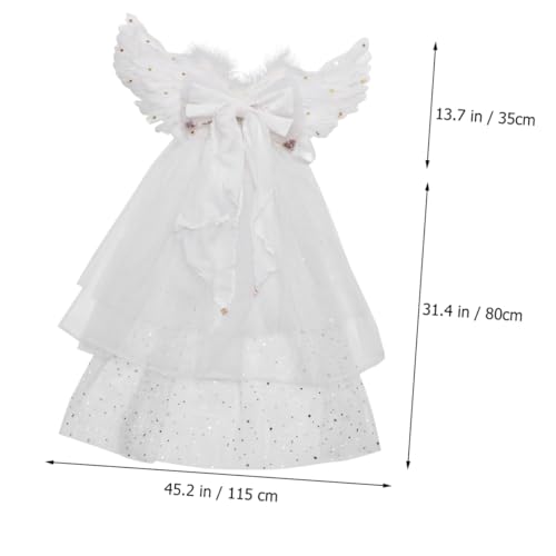 ROMISBABA Schleppendes Kindergazekostüm Mädchen Engel Wring Kleid Mädchen Gazekleid Engel Wring Kleid Mädchen Cosplay Rock Engel Wring Bühnenkleid Weiß von ROMISBABA