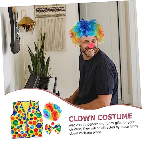 ROMISBABA Teiliges Clown Kostüm mit Bunter Regenbogenperücke Roter Clownsnase Fliege und Klassischer Weste Hautfreundlich für Karneval Cosplay Geburtstags und Themenpartys von ROMISBABA