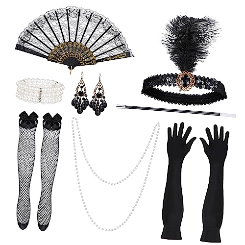 ROMISBABA Teiliges Jahre Flapper Kostüm Set Damen Elastisches Stirnband Lange Perlenkette Spitzenfächer Satinhandschuhe Seidenstrümpfe Vintage Accessoires für Party Hochzeit Cocktail ROMISBABA Teiliges Jahre Flapper Kostüm Set Damen Elastisches Stirnband Lange Perlenkette Spitzenfächer Satinhandschuhe Seidenstrümpfe Vintage Accessoires für Party Hochzeit Cocktail von ROMISBABA