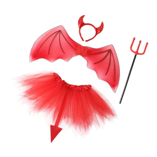 ROMISBABA Teufel Kostüm mit Tüllrock und Flügeln Halloween Party Cosplay Zubehör Leichtes Bequemes Material Geeignet für Themenpartys und Schulaufführungen von ROMISBABA