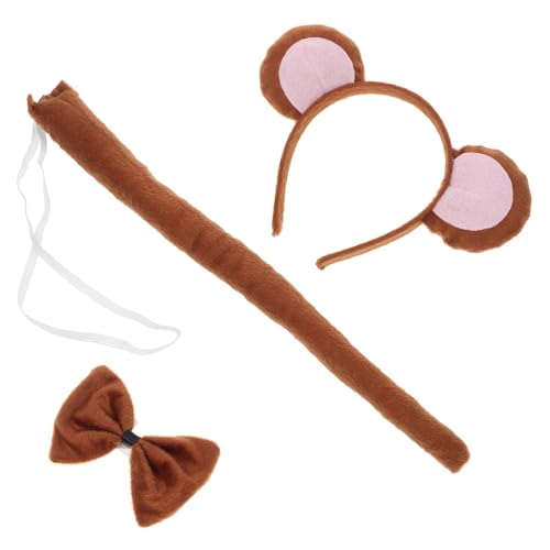 ROMISBABA Tierkostüm Affen Accessoires mit Kopfteil und Fliege Cosplay Verkleidung für Erwachsene Braunes Zubehör für Geburtstag Karneval Halloween von ROMISBABA