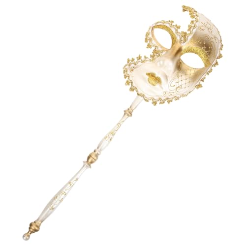 ROMISBABA Venezianische Handmaske mit Stab Goldfarbene Karneval für Damen Wiederverwendbar Elegant Mysterious Fancy Dress Party Halloween Kostüm Zubehör ROMISBABA Venezianische Handmaske mit Stab Goldfarbene Karneval für Damen Wiederverwendbar Elegant Mysterious Fancy Dress Party Halloween Kostüm Zubehör von ROMISBABA