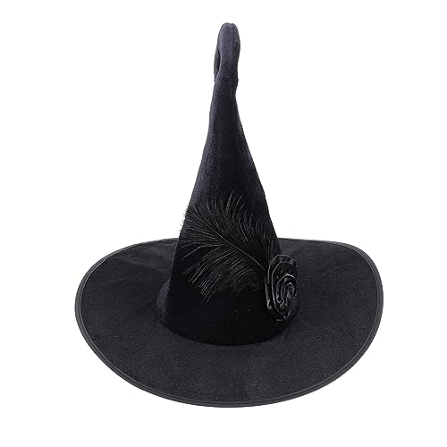 ROMISBABA Witch Hat Schwarzer Flanell Hexenhut mit Gebogenem Spitzen Rosenverzierung Masquerade Hexen Kostüm Party Halloween Zubehör für Damen und Herren ROMISBABA Witch Hat Schwarzer Flanell Hexenhut mit Gebogenem Spitzen Rosenverzierung Masquerade Hexen Kostüm Party Halloween Zubehör für Damen und Herren von ROMISBABA