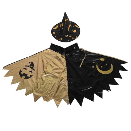 ROMISBABA Zauberer Kostüm Set mit Sternenmotiv Teiliges Umhang und Hut Atmungsaktiv Leicht für Halloween Karneval Geburtstagsparty für Jungen und Mädchen zum Einfachen Anziehen von ROMISBABA