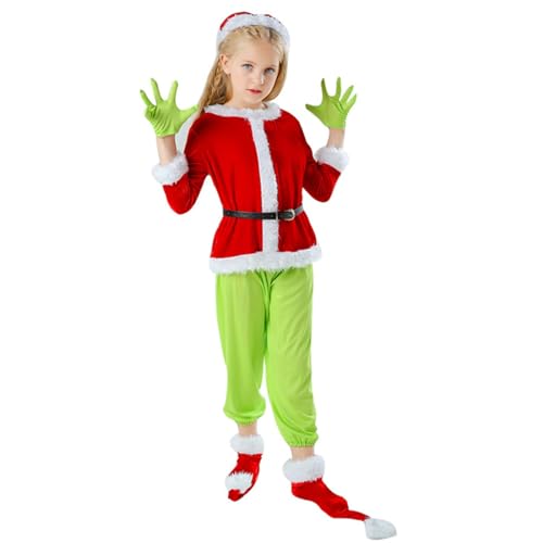 ROMOZ 7-teiliges Weihnachtskostüm für Erwachsene, Grinch Deluxe, Weihnachtsmann-Kostüm mit Maske, Weihnachtstag, Party, Kostüm, Ball, Cosplay, rote Party-Kostüme(children's-suit,M) von ROMOZ