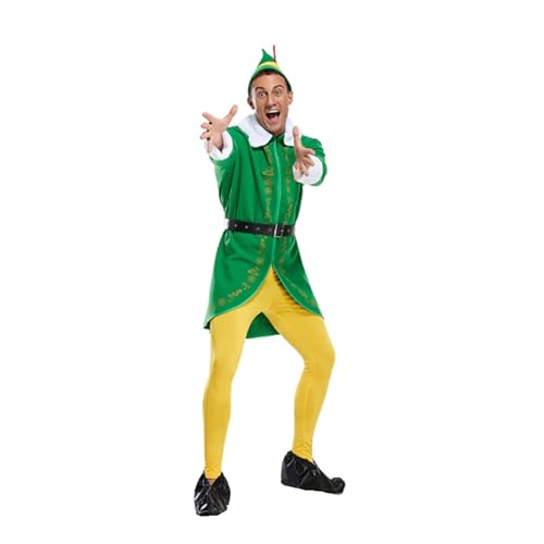 ROMOZ Buddy der Elf-Kostüm für Herren, Weihnachts-Cosplay-Elfen-Outfit, komplettes Set, Kostüme für Erwachsene. Das Neue(Green,L) von ROMOZ