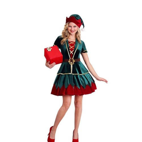 ROMOZ Damen-Ferien-Elfenkostüm in Übergröße, Weihnachtskleidung für Männer und Frauen, Paare(Female,L) von ROMOZ