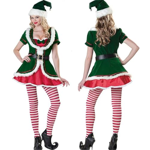 ROMOZ Damen-Weihnachtskleid, sexy Weihnachtsbaum-Kleidung, Weihnachtsmann-Kostüm, grüne Elfe, Weihnachtsparty, heißer Stil(Green,L) von ROMOZ