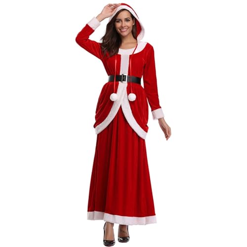 ROMOZ Deluxe-Weihnachtsmutter-Kostüm, mit Kapuzenkleid und Gürtel, roter sexy Taillen-Langrock-Anzug(XL) von ROMOZ