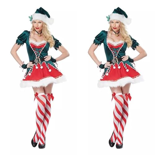 ROMOZ Lady Samt Weihnachtskleid Sexy Weihnachtsbaum Kleidung Santa Claus Kostüm Grün Elf Xmas Partykleid Frau L von ROMOZ