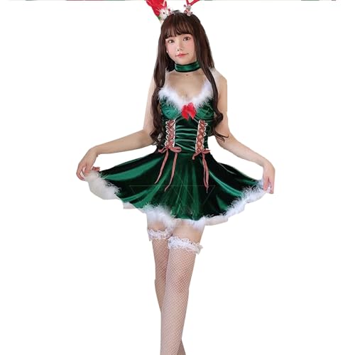ROMOZ Santa Cosplay Damen Bunny Girl Weihnachtsmann Kostüm Bunny Weihnachten Sexy Babydoll Party Event Halloween Hot Style(Green,Free size) von ROMOZ