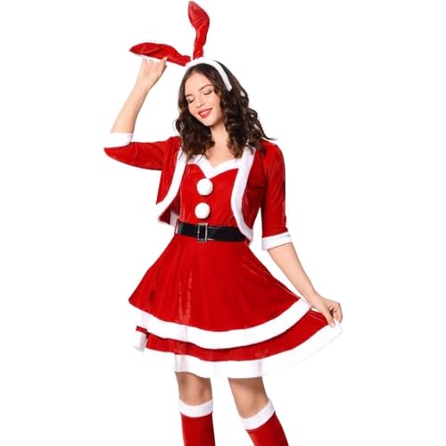 ROMOZ Santa Cosplay Damen Sexy Weihnachtsmann-Kostüm, niedliches Kostüm, Damen-Häschen-Mädchen-Weihnachtskostüm(One size) von ROMOZ
