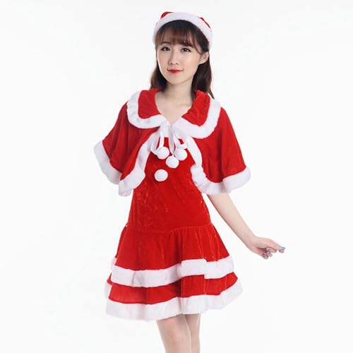 ROMOZ Super süßes einteiliges sexy Weihnachtsmann-Minikleid, Weihnachts-Cosplay-Kostüm, Weihnachten, Weihnachtsmann, Weihnachtsmann, Cosplay, Weihnachtsmann-Kostüm, Damenuniform(Red,Osfa) von ROMOZ